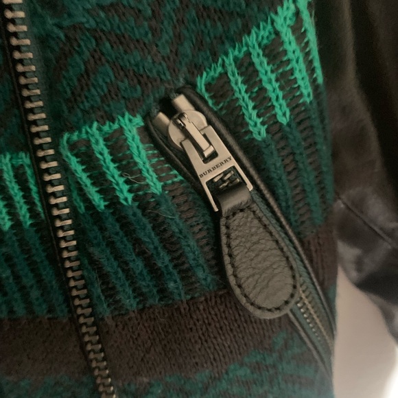 BURBERRY Boho Leather Motorcycle Jacket – Green Tribal Knit, Size XS *SO RARE* - Picture 11 of 11